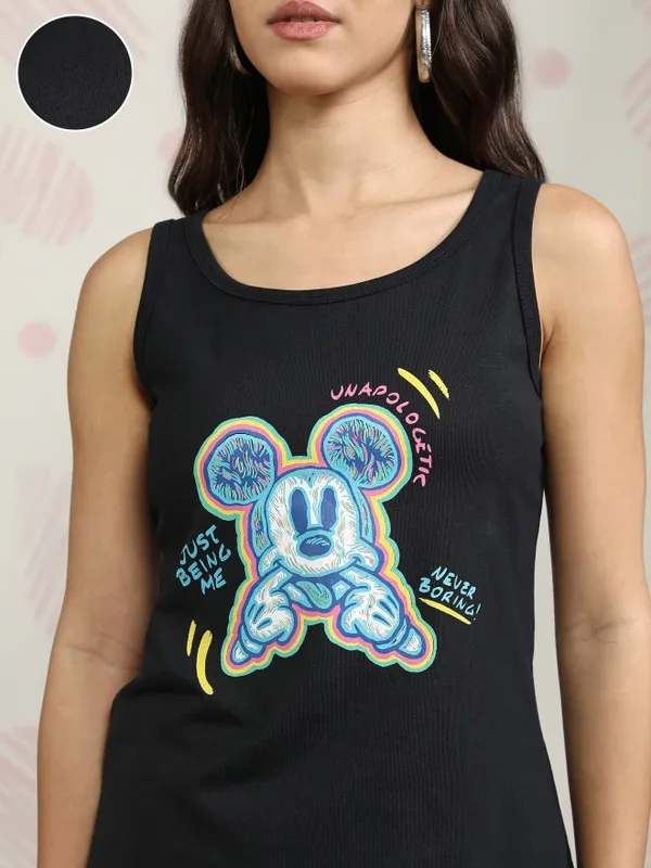Disney By Tokyo Talkies Women Black Mickey Mouse T-shirt With Short
