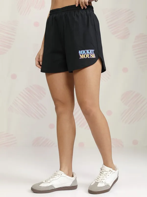 Disney By Tokyo Talkies Women Black Mickey Mouse T-shirt With Short