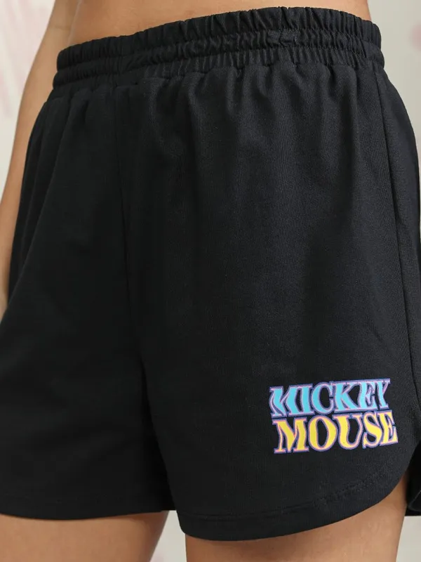 Disney By Tokyo Talkies Women Black Mickey Mouse T-shirt With Short