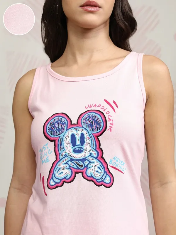 Disney By Tokyo Talkies Women Pink Mickey Mouse T-shirt With Short