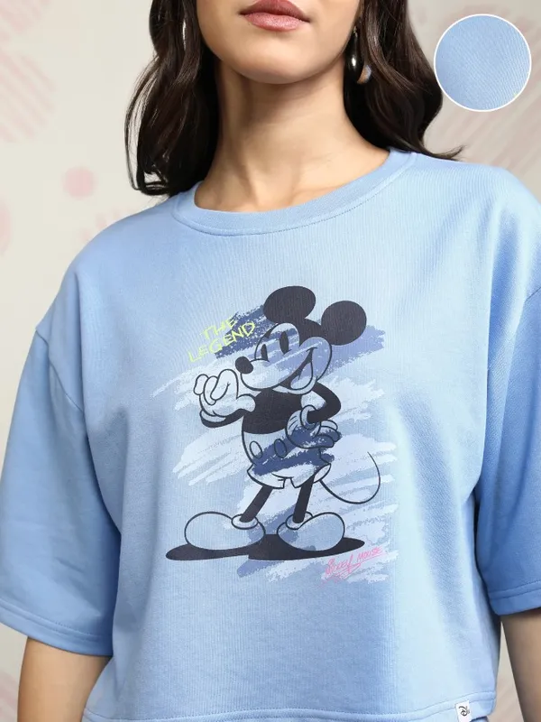 Disney By Tokyo Talkies Women Blue Mickey Mouse T-shirt With Short