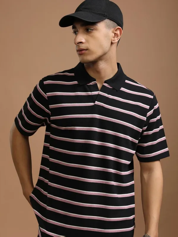 Striped Polo Collar T-Shirt
