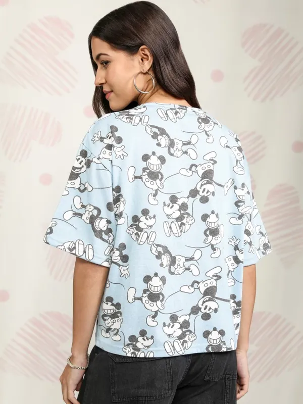 Disney By Tokyo Talkies Women Blue Mickey Mouse Printed Round Neck T-Shirt