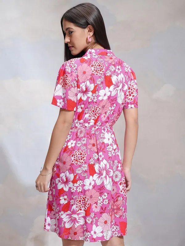 Tokyo Talkies Women Pink Printed Shirt Dress