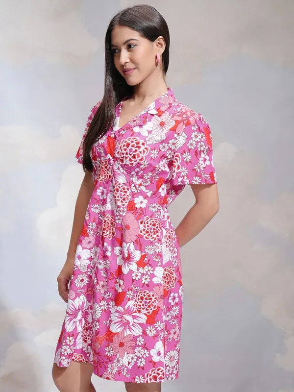 Tokyo Talkies Women Pink Printed Shirt Dress