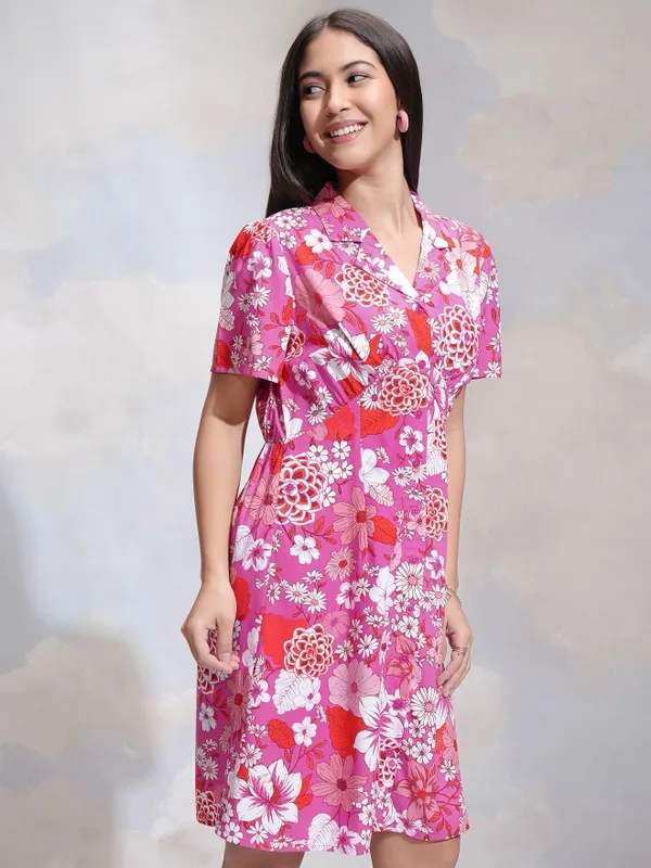 Tokyo Talkies Women Pink Printed Shirt Dress