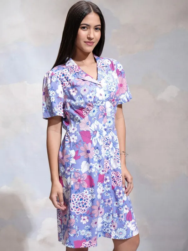 Tokyo Talkies Women Purple Printed A-Line Dress