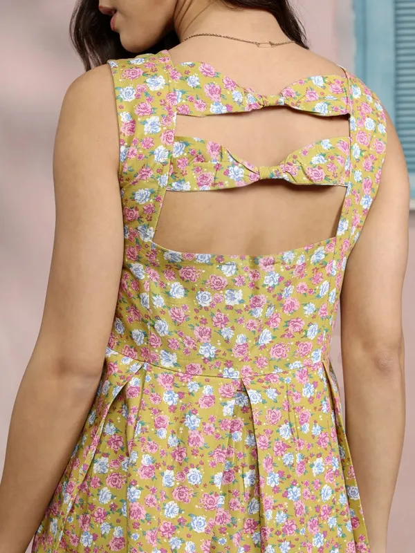 Tokyo Talkies Women Mustard Printed Fit And Flare Dress