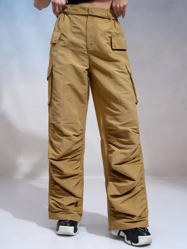 Tokyo Talkies Women Khaki Solid Regular Fit Cargos