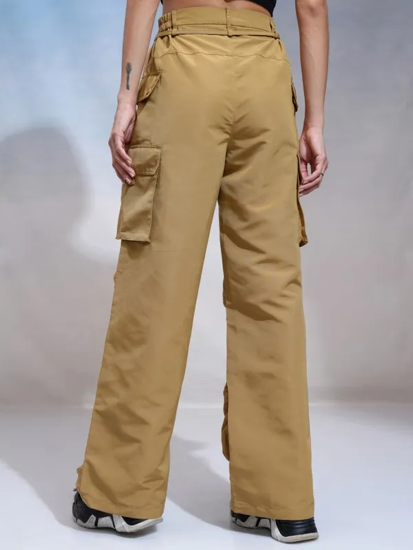 Tokyo Talkies Women Khaki Solid Regular Fit Cargos