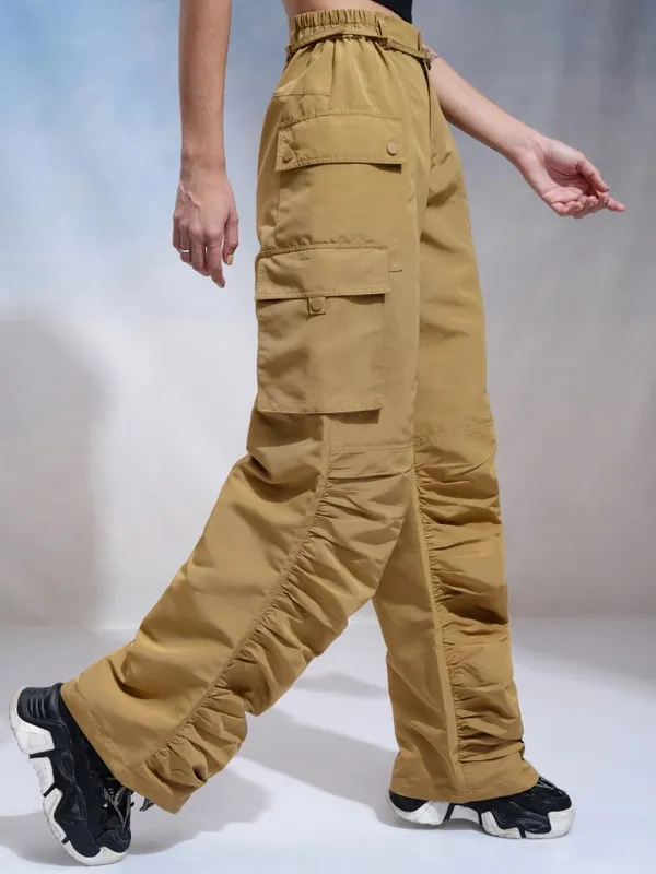 Tokyo Talkies Women Khaki Solid Regular Fit Cargos