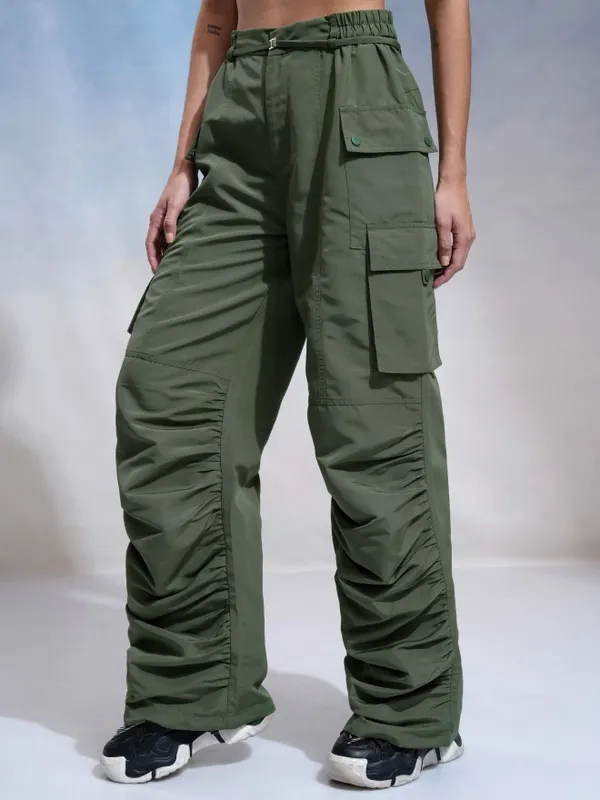Tokyo Talkies Women Green Solid Regular Fit Cargos