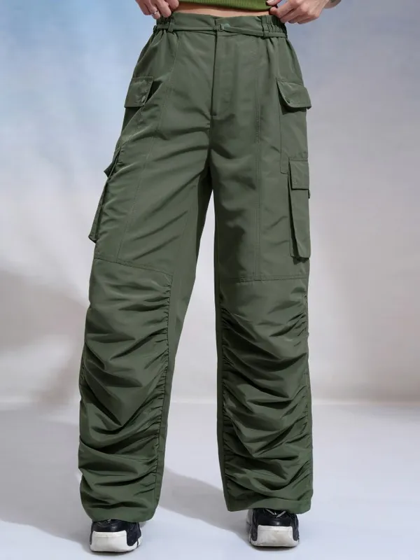 Tokyo Talkies Women Green Solid Regular Fit Cargos