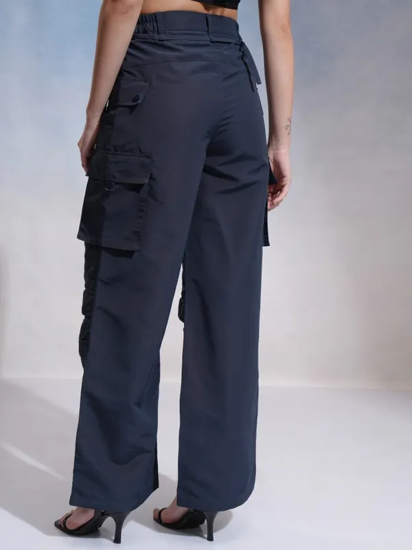 Tokyo Talkies Women Navy Blue Solid Flared Cargos