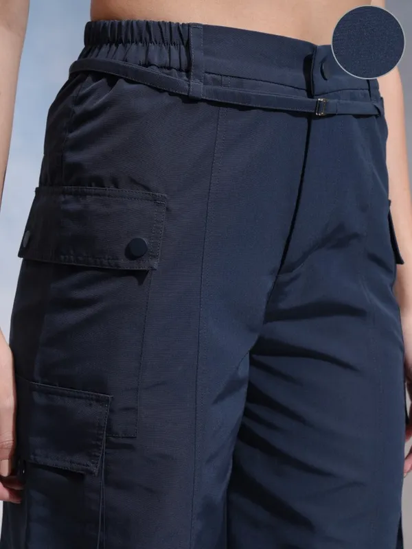 Tokyo Talkies Women Navy Blue Solid Flared Cargos