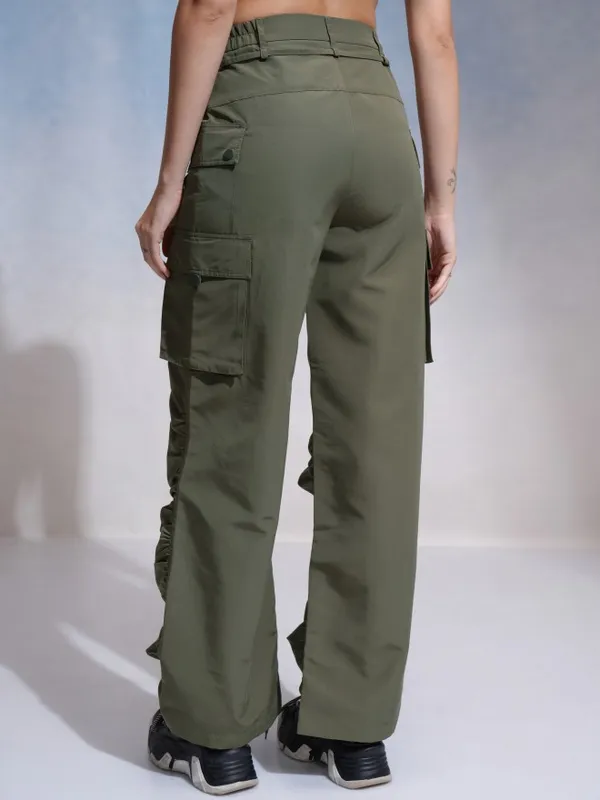 Tokyo Talkies Women Green Solid Flared Cargos