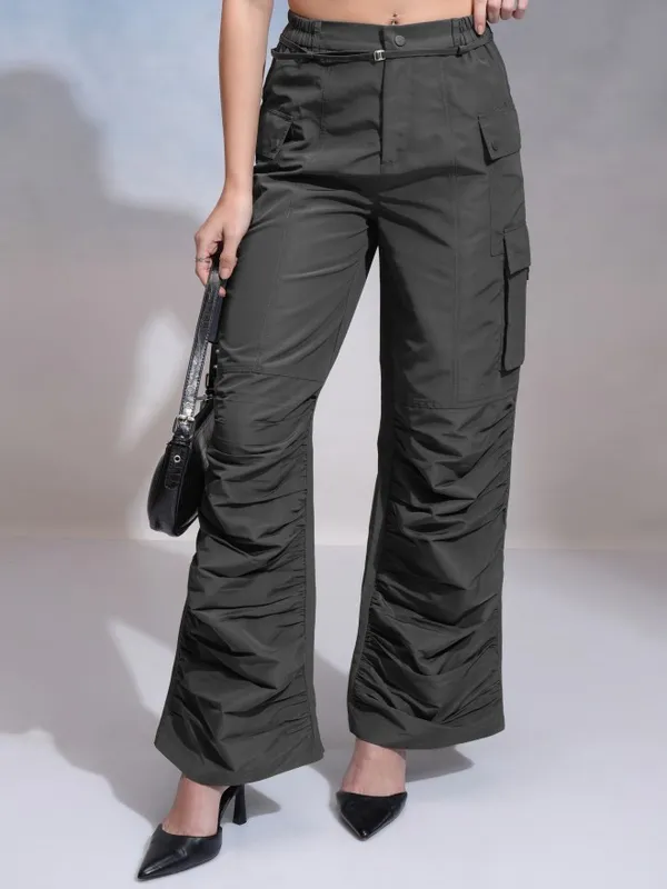 Tokyo Talkies Women Grey Solid Flared Cargos