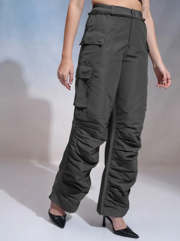 Tokyo Talkies Women Grey Solid Flared Cargos