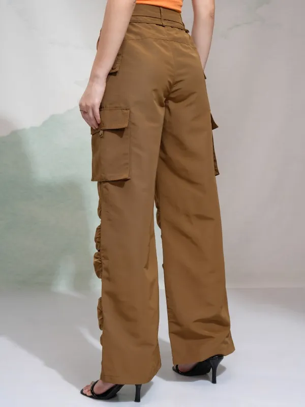 Tokyo Talkies Women Beige Solid Regular Fit Cargos