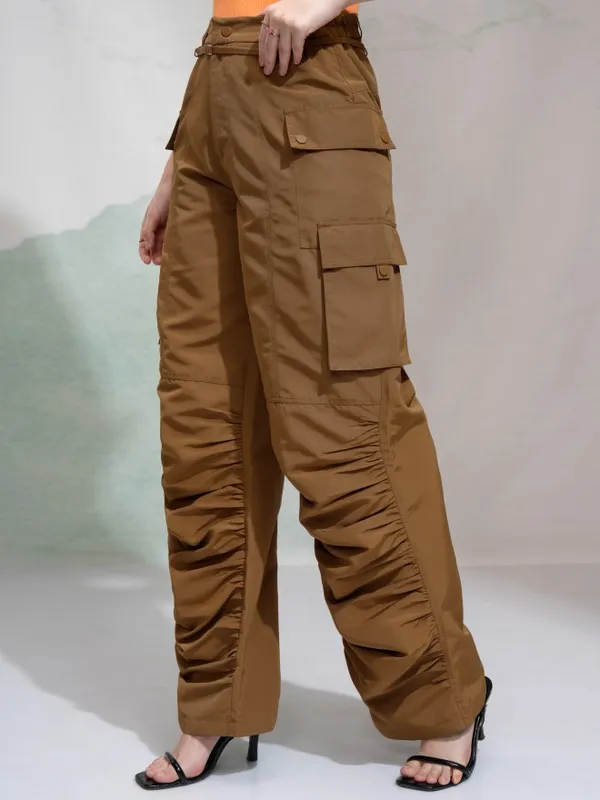 Tokyo Talkies Women Beige Solid Regular Fit Cargos