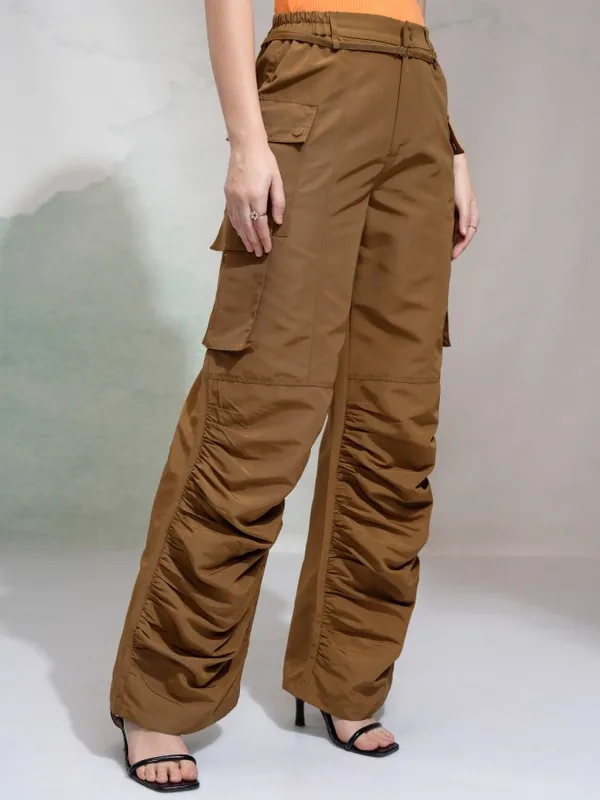 Tokyo Talkies Women Beige Solid Regular Fit Cargos