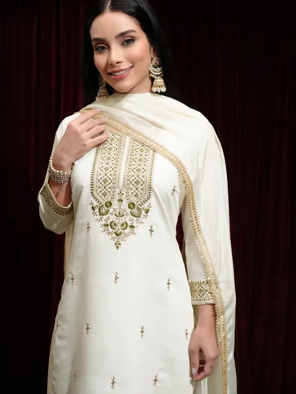 Vishudh Women Off White Kurta With Palazzos And Dupatta