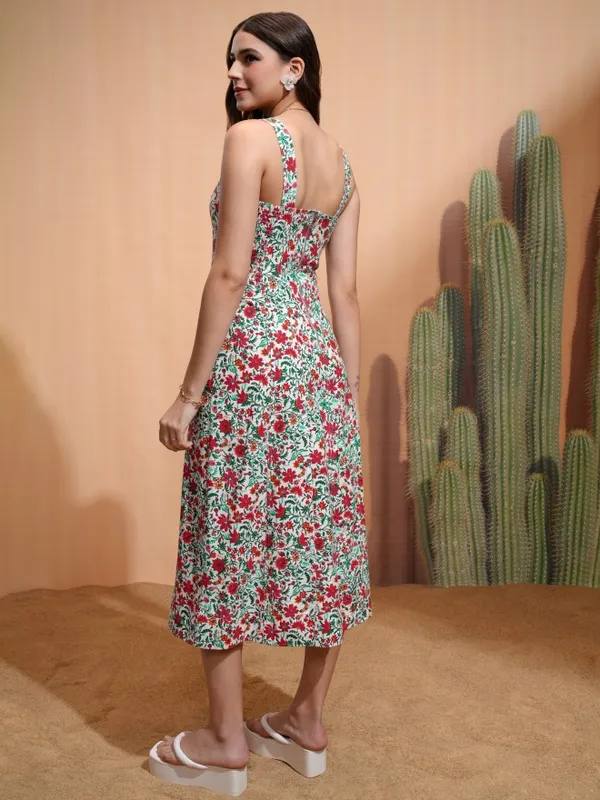 Tokyo Talkies Women White Printed A-Line Dress