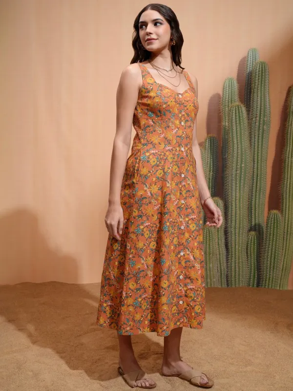 Tokyo Talkies Women Rust Printed A-Line Dress