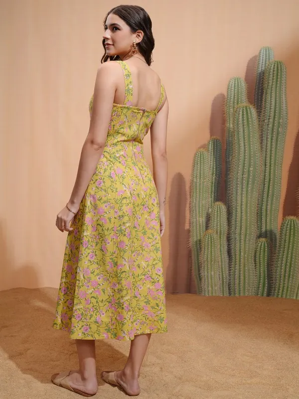 Tokyo Talkies Women Yellow Printed A-Line Dress