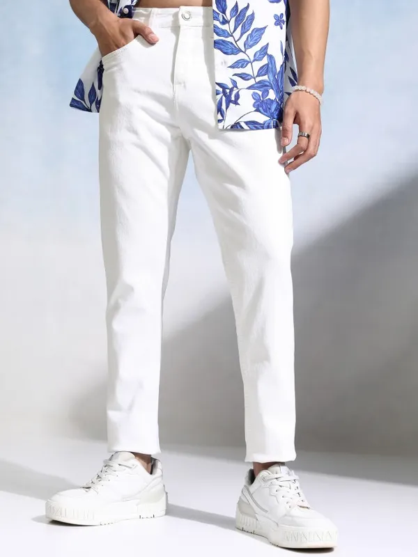 Highlander Men White Slim Fit Stretchable Jeans