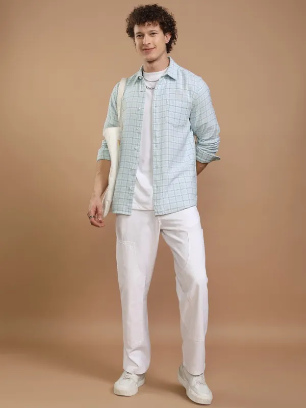 Highlander Men Blue Checked Slim Fit Casual Shirt