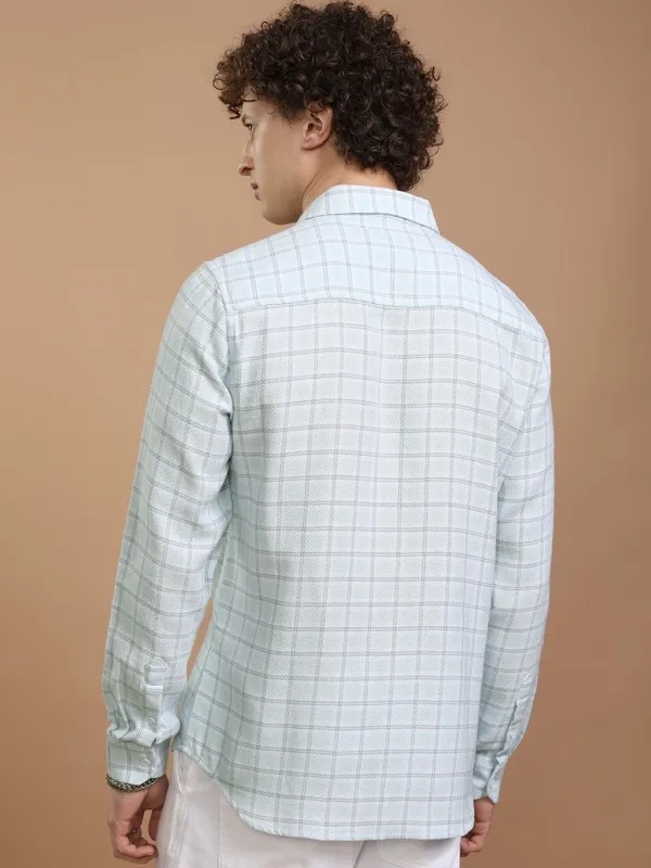 Highlander Men Blue Checked Slim Fit Casual Shirt