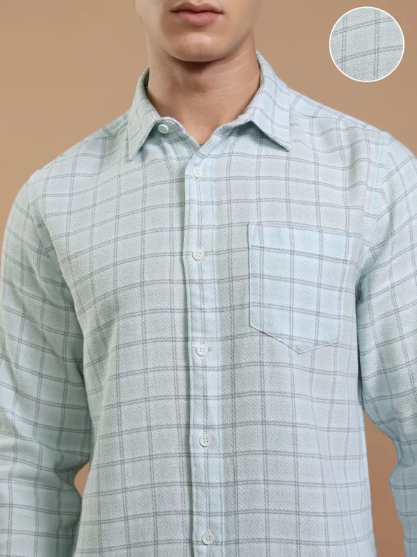 Highlander Men Blue Checked Slim Fit Casual Shirt
