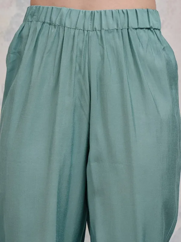 Vishudh Women Sea Green Embroidered Kurta With Palazzos And Dupatta