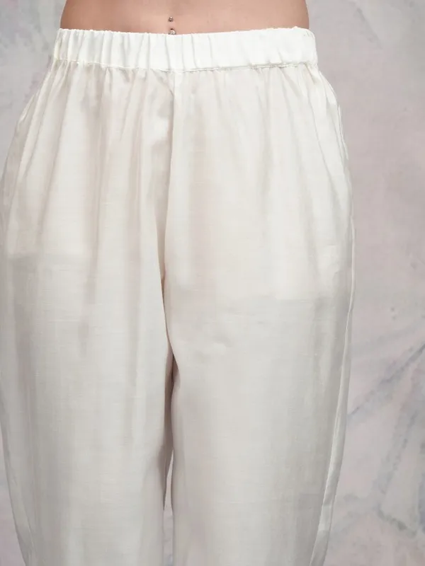 Vishudh Women Off White Embroidered Kurta With Palazzos And Dupatta