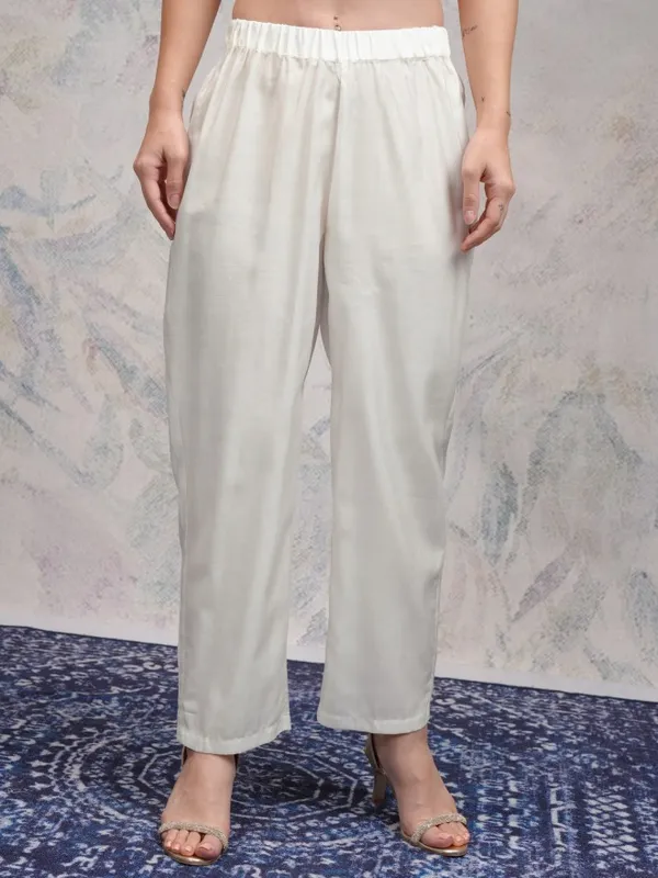 Vishudh Women Off White Embroidered Kurta With Palazzos And Dupatta