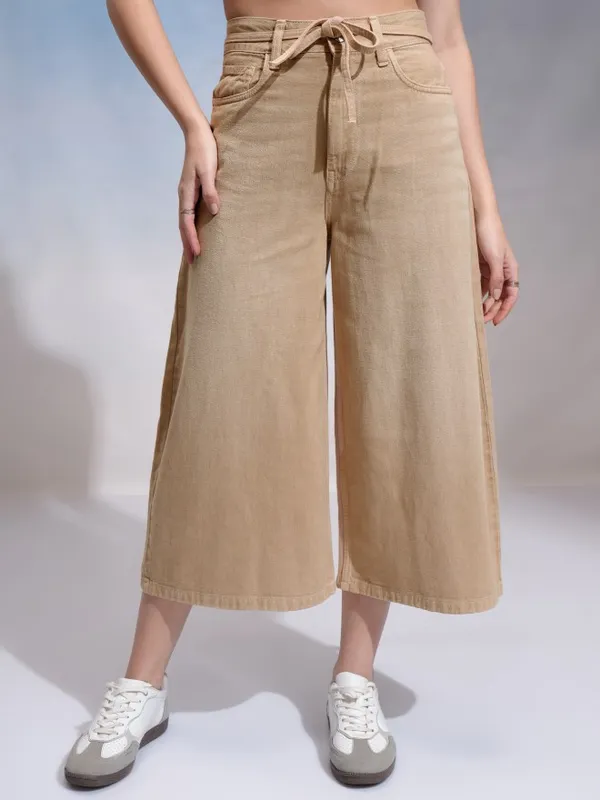 Tokyo Talkies Women Beige Wide Leg Stretchable Jeans