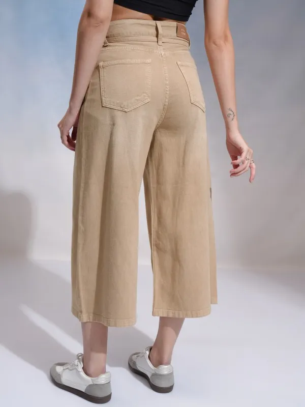 Tokyo Talkies Women Beige Wide Leg Stretchable Jeans
