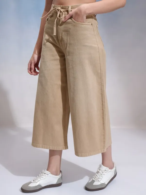 Tokyo Talkies Women Beige Wide Leg Stretchable Jeans