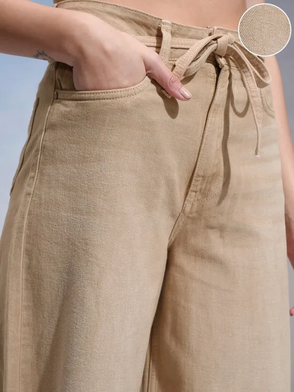 Tokyo Talkies Women Beige Wide Leg Stretchable Jeans