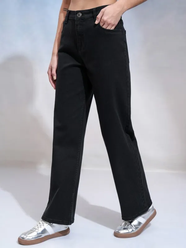 Tokyo Talkies Women Black Straight Fit Stretchable Jeans