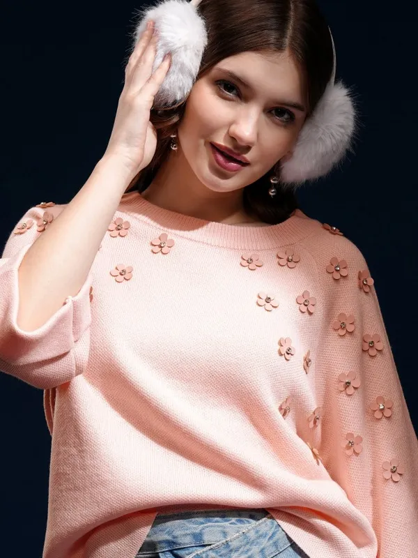 Tokyo Talkies Women Pink Round Neck Sweater