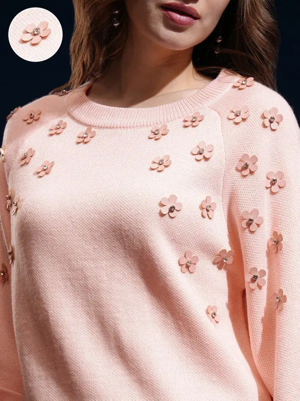 Tokyo Talkies Women Pink Round Neck Sweater