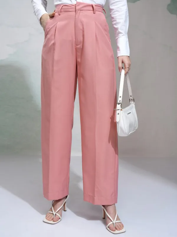 Tokyo Talkies Women Pink Solid Regular Fit Casual Trouser