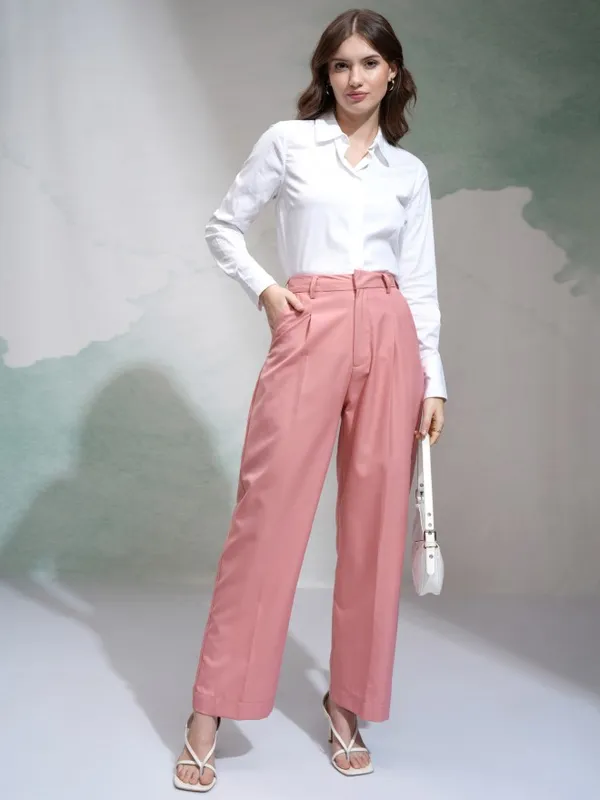 Tokyo Talkies Women Pink Solid Regular Fit Casual Trouser