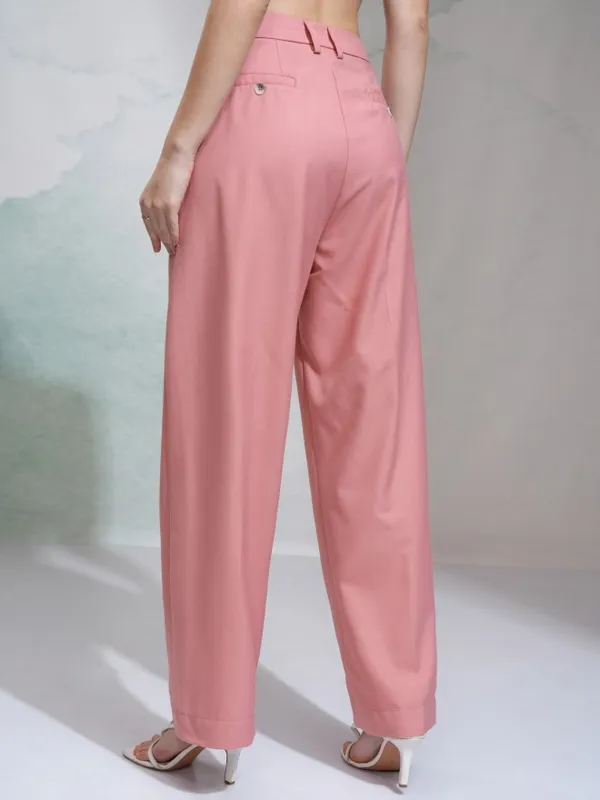 Tokyo Talkies Women Pink Solid Regular Fit Casual Trouser
