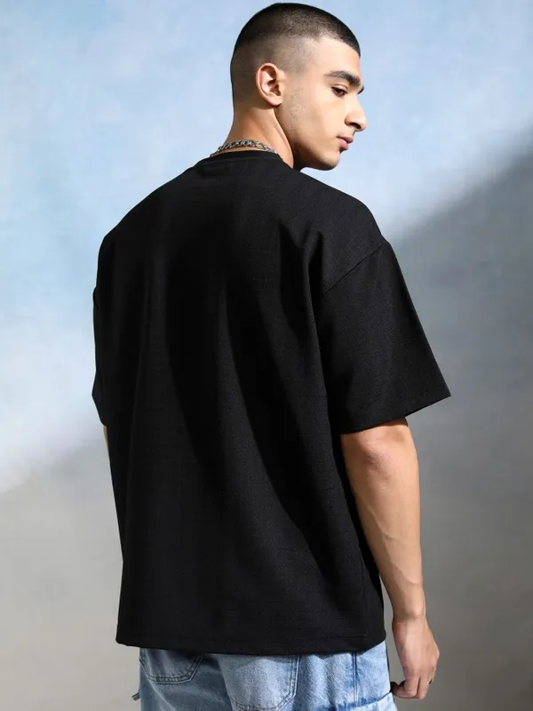 Men Self Design Round Neck Oversized Fit T-Shirt