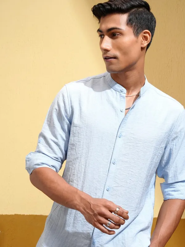 Highlander Men Blue Self Design Regular Fit Casual Shirt