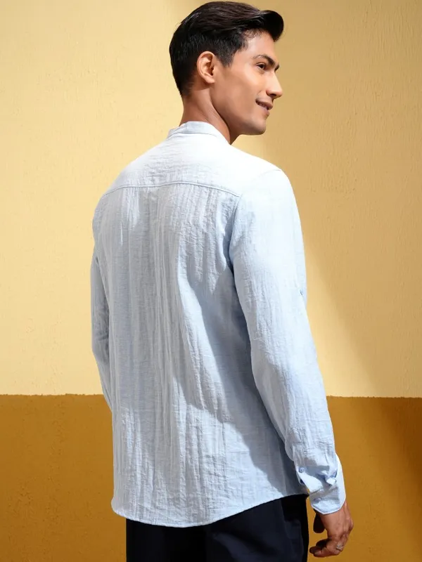 Highlander Men Blue Self Design Regular Fit Casual Shirt