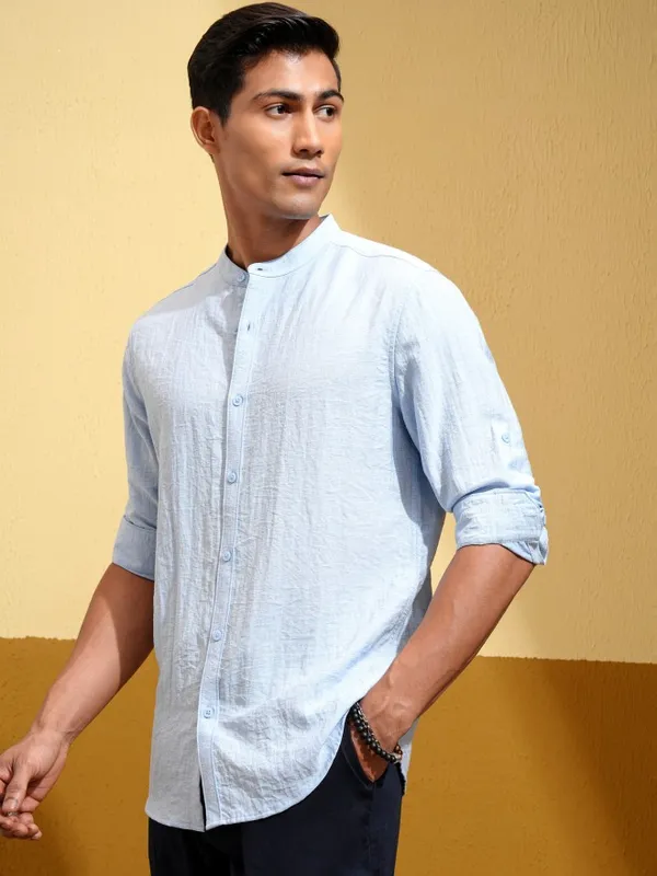 Highlander Men Blue Self Design Regular Fit Casual Shirt